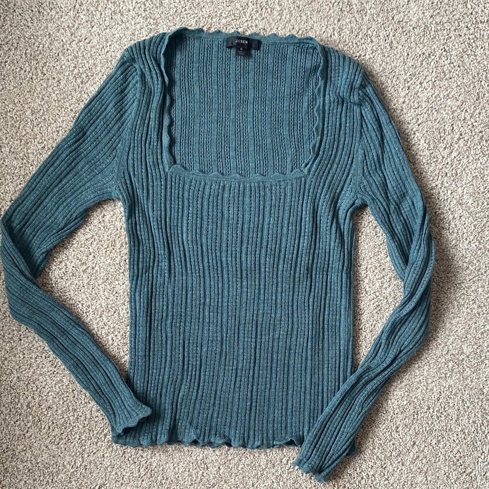 J. Crew Pointelle merino square neck sweater